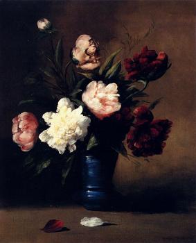 傑曼 西奧多爾 尅勒門特 立波特 Peonies In A Blue Vase